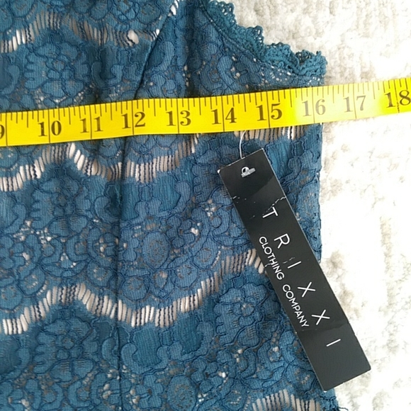 NWT Trixxi Lace Crochet High Neckline Floral Tulle Dress J 9 Blue / Green Cream - Picture 15 of 16